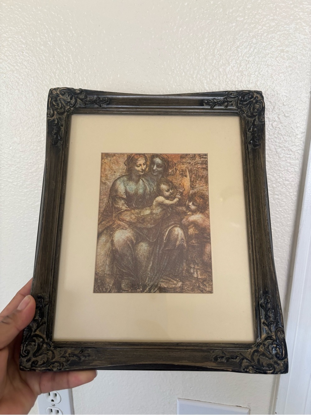 Antique-Style Ornate Black Picture Frame with Vintage Artwork